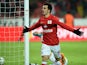 Jose Manuel Jurado of FC Spartak Moscow celebrates after scoring a goal during the Russian Premier League match between FC Spartak Moscow and FC Ural Sverdlovsk Oblast at the Arena Otkritie Stadium on December 08, 2014