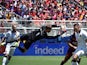 Goalie David De Gea of Manchester United blocks a kick during the International Champions Cup match between Manchester United and FC Barcelona at Levi's Stadium in Santa Clara, California on July 25, 2015