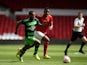 Wayne Routledge of Swansea City controls the ball from Michael Mancienne of Nottingham Forest during the pre season friendly match between Nottingham Forest and Swansea City at City Ground on July 25, 2015