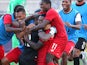 Teammates celebrate with goal keeper Luis Mejia #12 of Panama after they defeated the United States in a penalty shootout during the CONCACAF Gold Cup Third Place Match at PPL Park on July 25, 2015