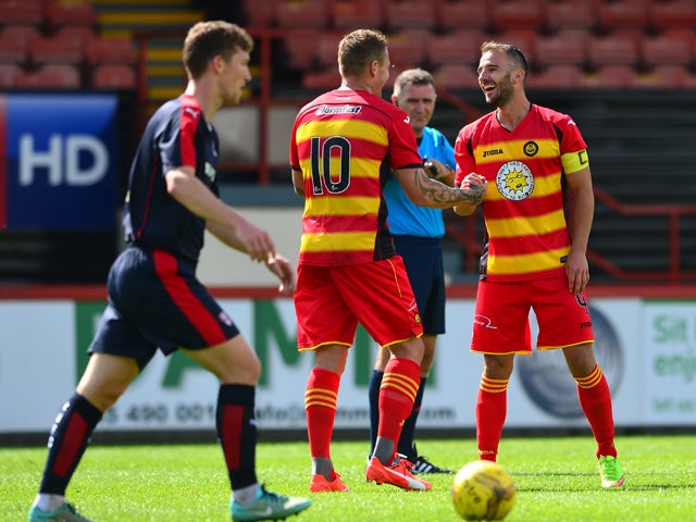 Sean Welsh of Partick Thistle celebrates scoring a goal in the second half during a pre season friendly match between Partick Thistle FC and Rotherham United at Firhill Stadium on July 25, 2015