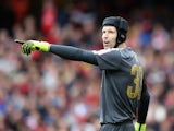 Petr Cech of Arsenal shouts instructions during the Emirates Cup match between Arsenal and VfL Wolfsburg at the Emirates Stadium on July 26, 2015