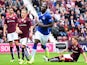 Romelu Lukakau of Everton celebrates scoring his second goal from the penalty spot during a pre season friendly match between Heart of Midlothian and Everton FC at Tynecastle Stadium on July 26, 2015