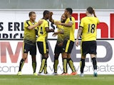 Almen Abdi, Odion Ighalo, Ikechi Anya, Troy Deeney and Daniel Pudil of Watford celebration the Goal 0:2 during the pre-season friendly match between SC Paderborn and Watford FC at Benteler Arena on July 19, 2015