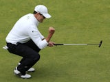 Zach Johnson of the United States celebrates a birdie putt on the 18th green during the final round of the 144th Open Championship at The Old Course on July 20, 2015