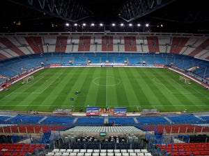 General view of Vicente Calderon Stadium pitch and grandstands prior to start of the La Liga match between Club Atletico de Madrid and Real Betis Balompie on October 27, 2013