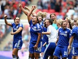 Chelsea celebrate after their victory during the Women's FA Cup Final match between Chelsea Ladies FC and Notts County Ladies at Wembley Stadium on August 1, 2015