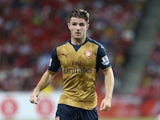 Dan Crowley of Arsenal dribbles the ball during the Barclays Asia Trophy match between Arsenal and Singapore Select XI at National Stadium on July 15, 2015