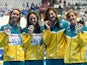 Emma Mckeon, Emily Seebohm, Cate Campbell and Bronte Campbell of Australia pose during the medal ceremony for the Women's 4x100m Freestyle Relay on day nine of the 16th FINA World Championships at the Kazan Arena on August 2, 2015