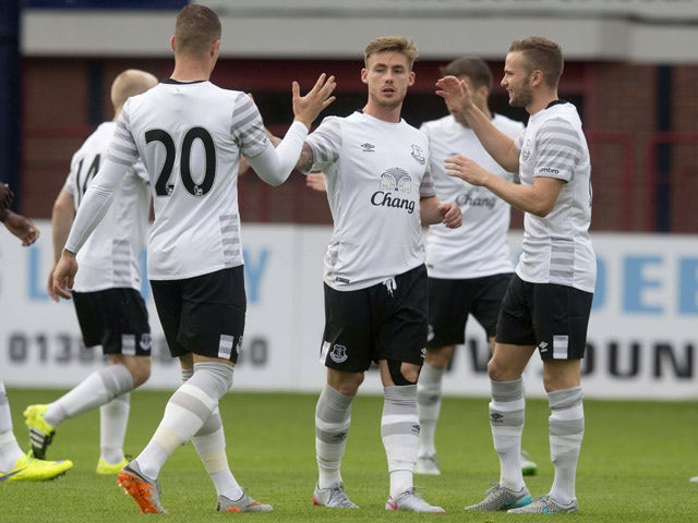 Conor McAleny (C) for Everton celebrates his goal during the Pre Season Friendly between Dundee and Everton at Dens Park on July 28th, 2015