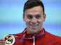 Great Britain's James Guy, silver, poses during the podium ceremony of the men's 400m freestyle swimming event at the 2015 FINA World Championships in Kazan on August 2, 2015
