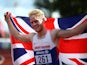 Jonnie Peacock of Great Britain celebrates after winning mens 100m T44 final during day one of the IPC Athletics European Championships at Swansea University Sports Village on August 19, 2014