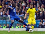 Gaetano Berardi of Leeds United and Arouna Kone of Everton battle for the ball during the Pre Season Friendly match between Leeds United and Everton at Elland Road on August 1, 2015