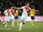 Mario Pasalic of AS Monaco celebrates after scoring his team's third goal during the UEFA Champions League third qualifying round 1st leg match between BSC Young Boys and AS Monaco at Stade de Suisse on July 28, 2015
