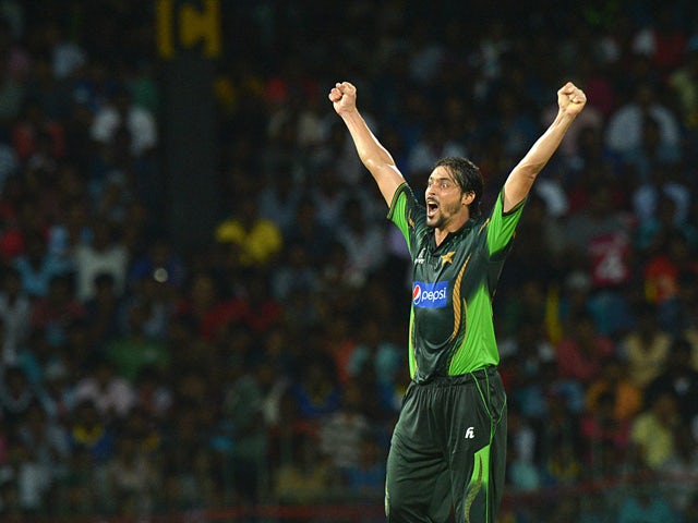 Pakistani cricketer Anwar Ali celebrates after dismissing Sri Lankan batsman Thisara Perera during first Twenty20 International match between Sri Lanka and Pakistan at the R Premadasa International Cricket Stadium in Colombo on July 30, 2015