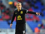 Everton player Phil Neville reacts during the Barclays Premier League game between Wigan Athletic and Everton at DW Stadium on October 6, 2012