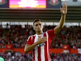Dusan Tadic of Southampton celebrates after scoring from a penalty to make it 2-0 during the UEFA Europa League Third Qualifying Round 1st Leg match between Southampton and Vitesse at St Mary's Stadium on July 30, 2015