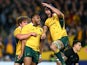 Sekope Kepu of the Wallabies celebrates scoring a try during The Rugby Championship match between the Australia Wallabies and the New Zealand All Blacks at ANZ Stadium on August 8, 2015
