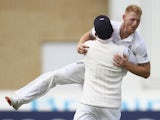 Ben Stokes mounts Joe Root after taking the wicket of Shaun Marsh on day two of the Fourth Test of The Ashes on August 7, 2015