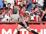 James Tarkowski of Brentford celebrates his goal during the Sky Bet Championship match between Brentford and Ipswich Town at Griffin Park on August 8, 2015