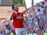Morgan Fox of Charlton Athletic celebrates scoring a goal during the Sky Bet Championship match between Charlton Athletic v Queens Park Rangers at The Valley on August 8, 2015
