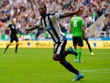 Georginio Wijnaldum of Newcastle United celebrates scoring their second goal during the Barclays Premier League match between Newcastle United and Southampton at St James' Park on August 9, 2015