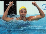 Jennie Johansson of Sweden reacts after winning the gold medal in the Women's 50m Breaststroke Final on day sixteen of the 16th FINA World Championships at the Kazan Arena on August 9, 2015