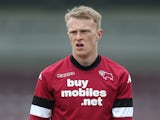 Luke Hendrie of Derby County U21 in action during the U21 Professional Development League 2 North match between Coventry City U21 and Derby County U21 at Sixfields Stadium on April 3, 2014