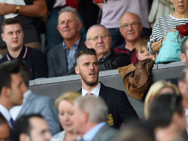 David De Gea of Manchester United is seen on the stand during the Barclays Premier League match between Manchester United and Tottenham Hotspur at Old Trafford on August 8, 2015