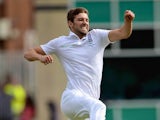 Mark Wood celebrates dismissing Michael Clarke on day two of the Fourth Test of The Ashes on August 7, 2015