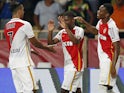 Monaco's Portuguese forward Ivan Cavaleiro celebrates with his team mates after scoring a goal during the UEFA Champions League third qualifying round second leg football match between AS Monaco vs BSC Young Boys on August 4, 2015