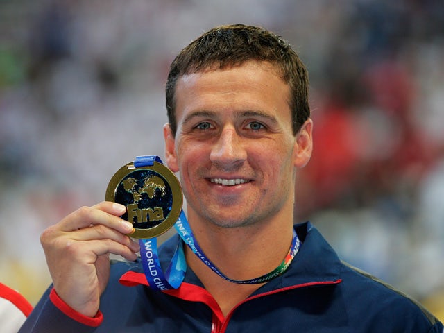 Gold medalist Ryan Lochte of the United States poses during the medal ceremony for the Men's 200m Individual Medley Final on day thirteen of the 16th FINA World Championships at the Kazan Arena on August 6, 2015