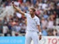 Stuart Broad holds his ball proudly after claiming the wicket of Michael Clarke on the first day of the Fourth Test of The Ashes on August 6, 2015