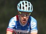 Tom Danielson of the United States riding for Garmin Sharp crosses the finish line in stage three of the 2014 USA Pro Challenge from Gunnison to Monarch Mountain on August 20, 2014