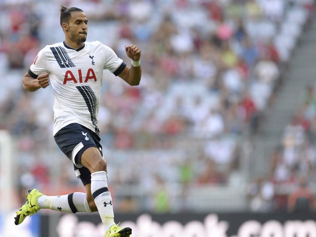 Tottenham's Belgian midfielder Nacer Chadli celebrates after the first goal during the Audi Cup football match for third place Tottenham Hotspur vs AC Milan in Munich, southern Germany, on August 5, 2015