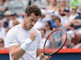 Andy Murray of Great Britain reacts after scoring a point on Gilles Muller of Luxembourg during day four of the Rogers Cup at Uniprix Stadium on August 13, 2015