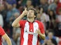 Athletic Bilbao's defender Mikel San Jose celebrates after scoring during the Spanish Supercup first-leg football match Athletic Club Bilbao vs FC Barcelona at the San Mames stadium in Bilbao on August 14, 2015