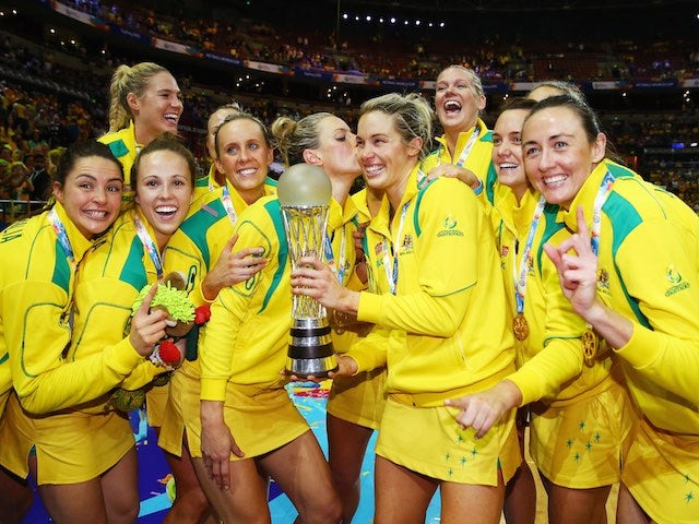 Australia celebrate winning the gold medal at the Netball World Cup on August 16, 2015