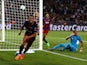 Pedro of Barcelona celebrates scoring their fifth goal past Beto of Sevilla in extra time during the UEFA Super Cup between Barcelona and Sevilla FC at Dinamo Arena on August 11, 2015