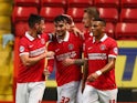 Tony Watt of Charlton Athletic celebrates scoring a goal during the Capital One Cup First Round match between Charlton Athletic v Dagenham & Redbridge at The Valley on August 11, 2015