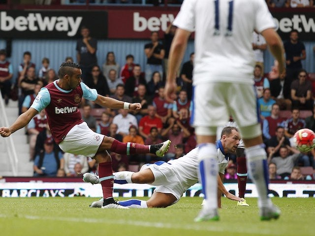 Dimitri Payet scores West Ham's first against Leicester on August 15, 2015