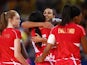 England celebrate gaining bronze at the Netball World Cup on August 16, 2015