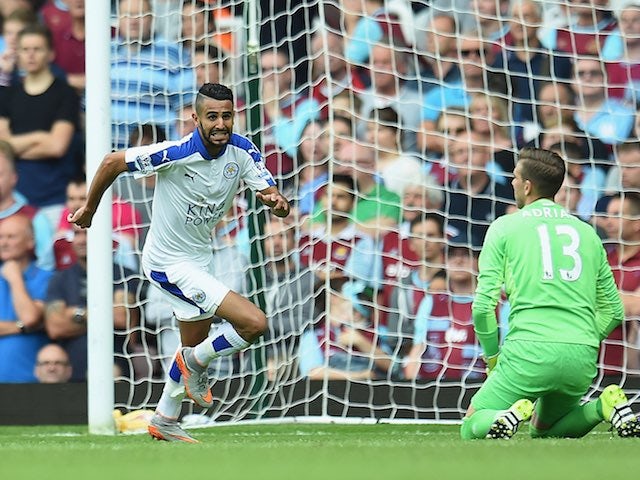 Leicester's Riyad Mahrez celebrates scoring the second against West Ham on August 15, 2015