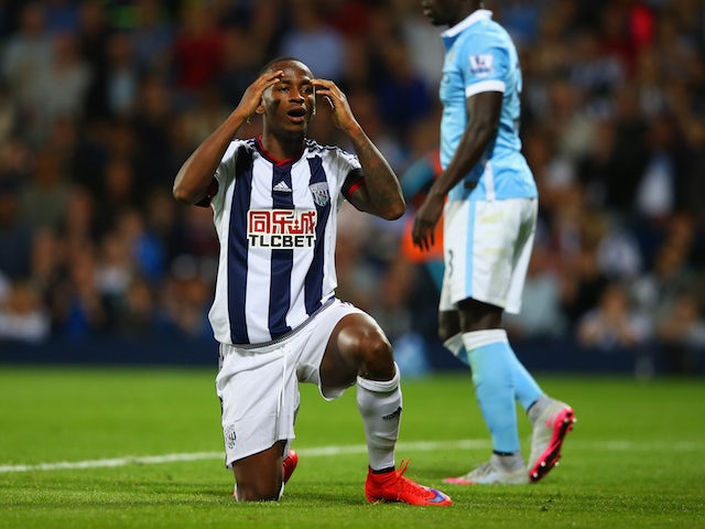 Saido Berahino of West Bromwich Albion reacts during the Barclays Premier League match between West Bromwich Albion and Manchester City at The Hawthorns on August 10, 2015
