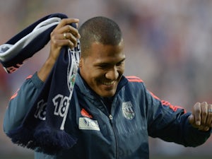 West Bromwich Albion's new record signing Venezuelan Salomon Rondon smiles before the English Premier League football match between West Bromwich Albion and Manchester City at The Hawthorns in West Bromwich, central England, on August 10, 2015