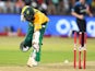 Hashim Amla is almost run out during the 1st KFC T20 International match between South Africa and New Zealand at Sahara Stadium Kingsmead on August 14, 2015