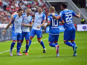 Steven Zauber celebrates scoring for Hoffenheim against Bayer Leverkusen on August 15, 2015