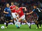 Adnan Januzaj of Manchester United goes past Oscar Duarte of Club Brugge during the UEFA Champions League Qualifying Round Play Off First Leg match between Manchester United and Club Brugge at Old Trafford on August 18, 2015