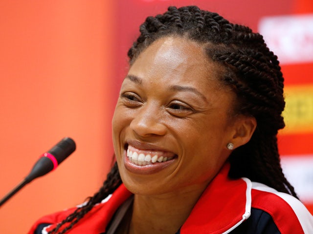  Sprinter Allyson Felix of the United States answers questions during a United States team news conference ahead of the 15th IAAF World Athletics Championships Beijing 2015 at the Beijing National Stadium on August 21, 2015