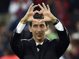 Angel di Maria greets fans prior to PSG's game with Ajaccio on August 16, 2015